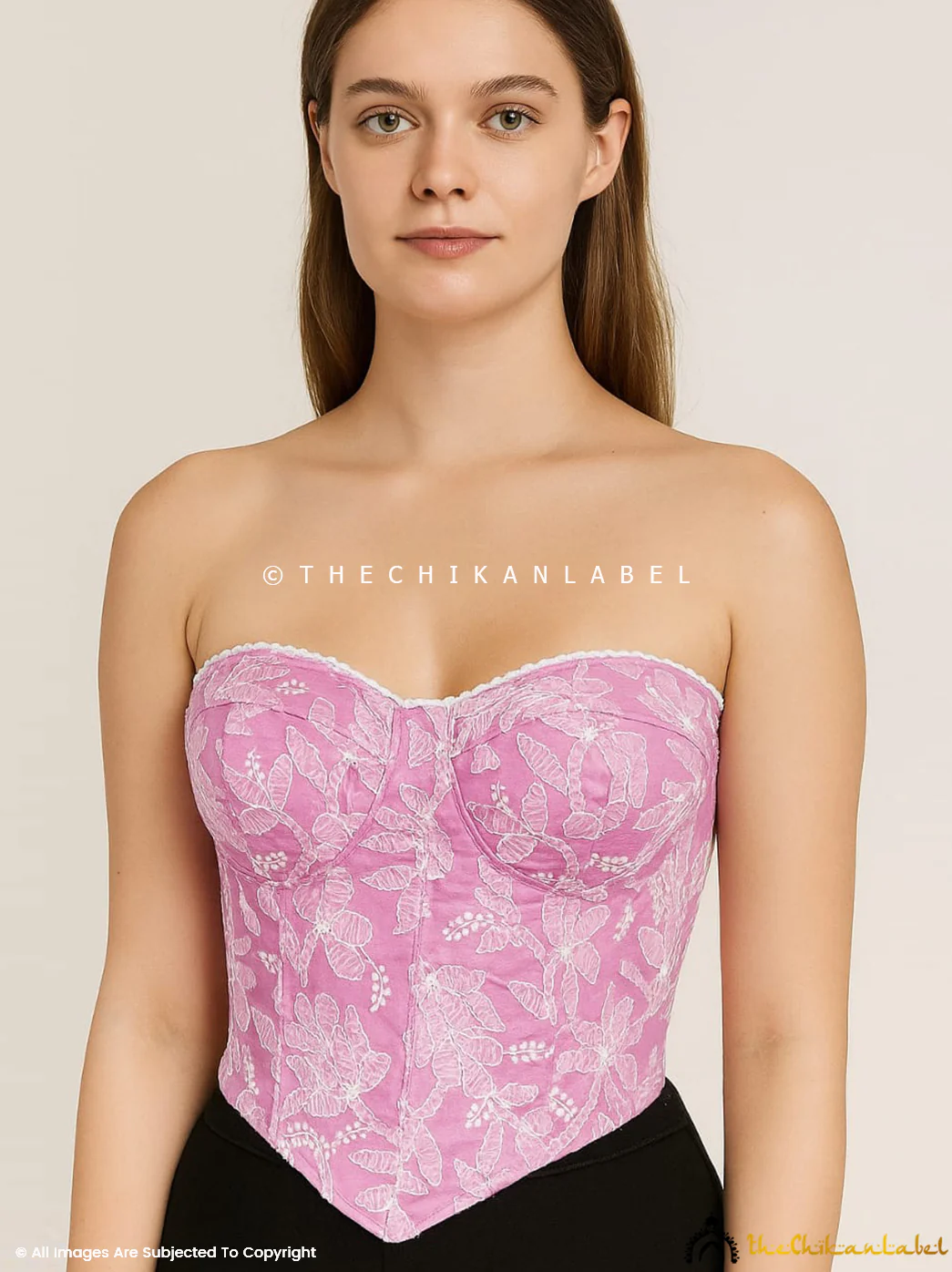 Georgette Chikankari Off-Shoulder Corset Top - Pink - Image 4