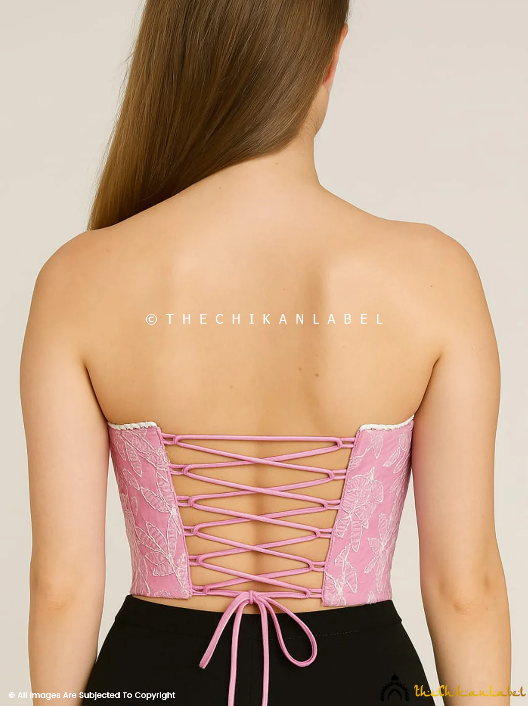 Georgette Chikankari Off-Shoulder Corset Top - Pink - Image 5