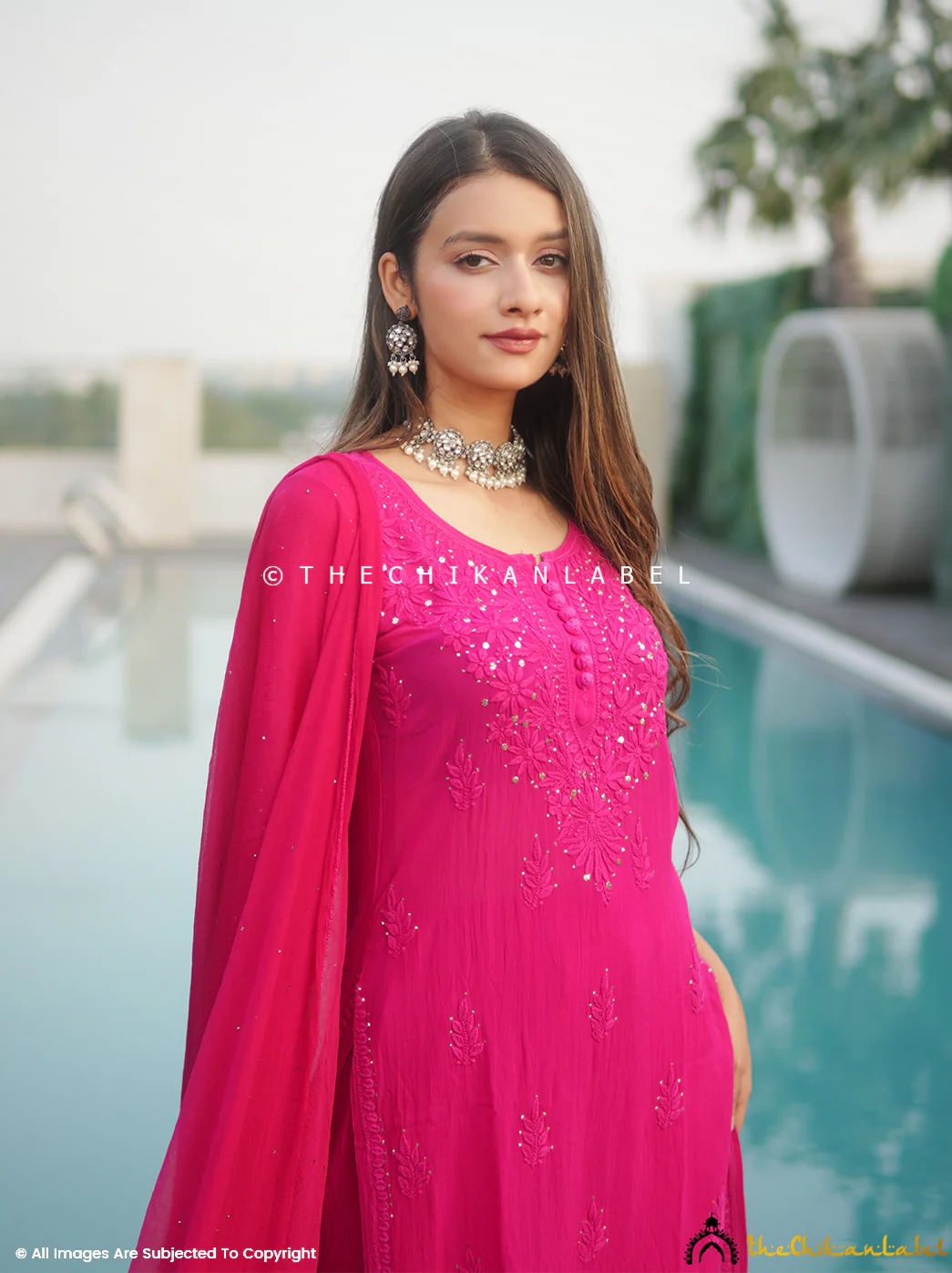 Pink Haya Viscose Chikankari Kurta Set - Image 2