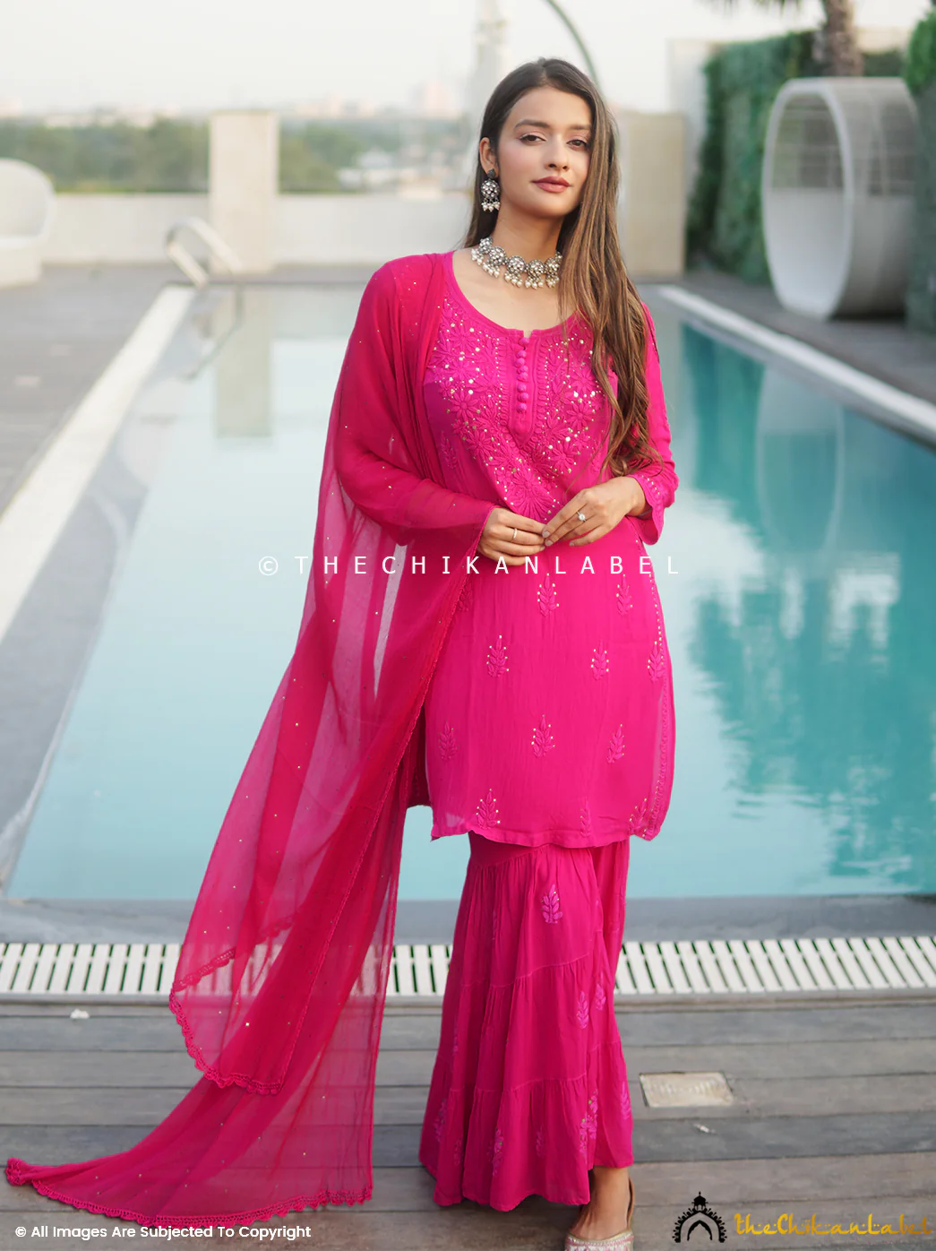 Pink Haya Viscose Chikankari Kurta Set - Image 3