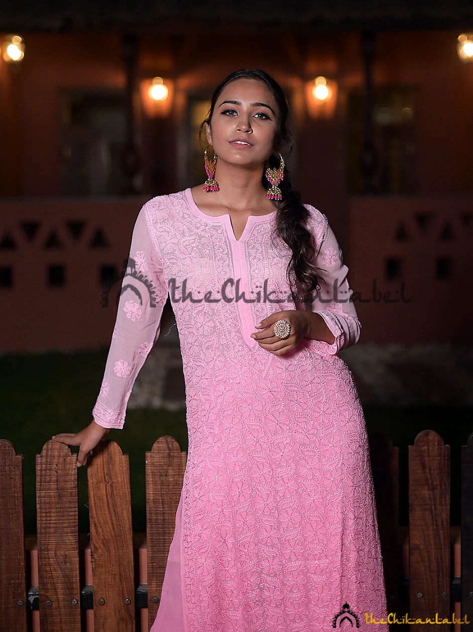 Pink Inara Viscose Chikankari Straight Kurta Set - Image 2