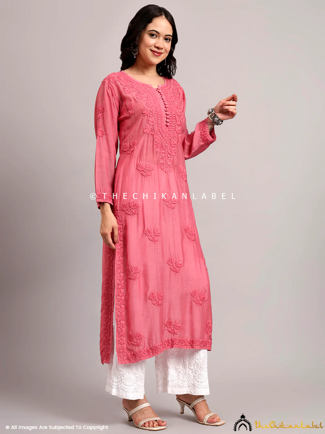Jenika Muslin Chikankari Straight Kurti - Pink - Image 5