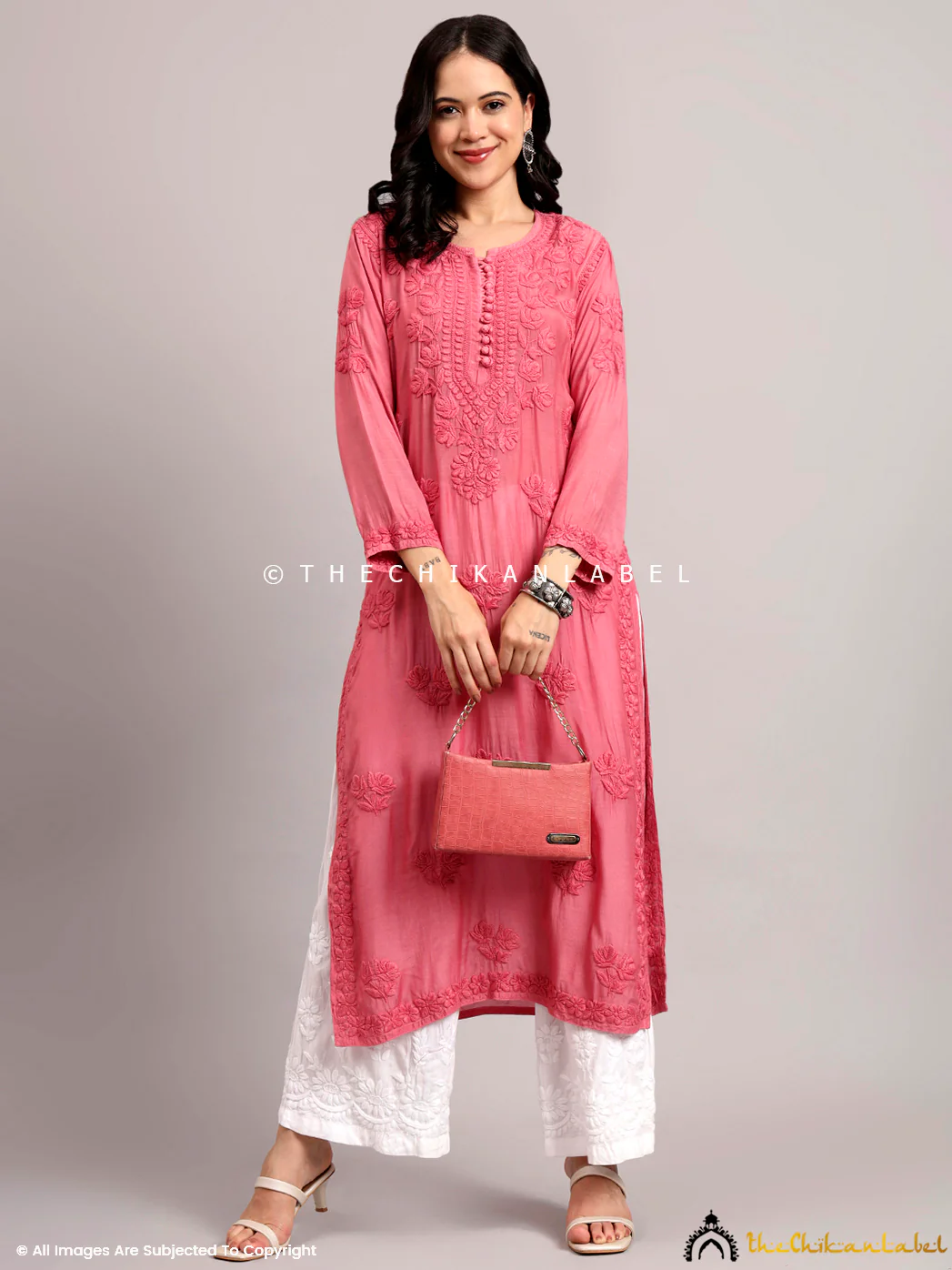 Jenika Muslin Chikankari Straight Kurti - Pink - Image 6