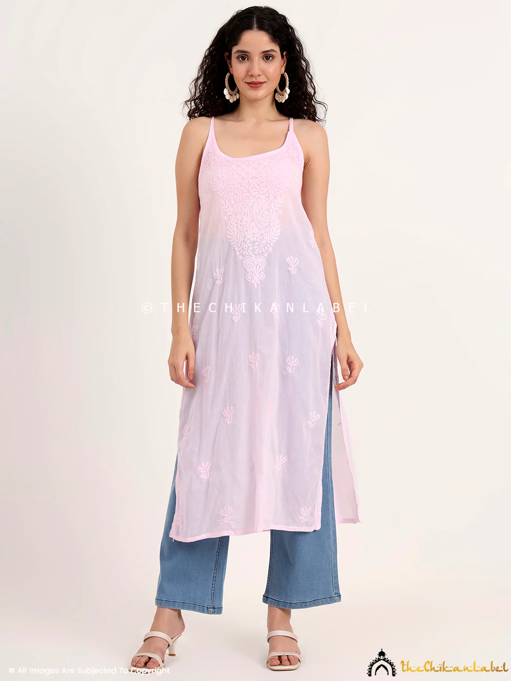 Maham Cotton Chikankari Strappy Kurta - Pink