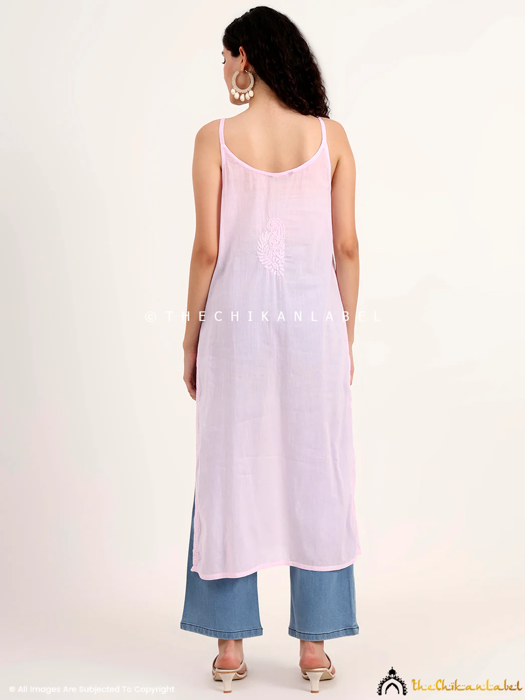 Maham Cotton Chikankari Strappy Kurta - Pink - Image 3
