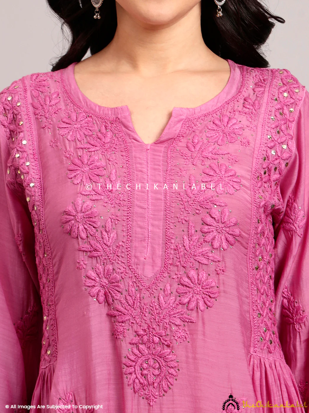 Mahi Muslin Chikankari A-Line Kurti - Pink - Image 2