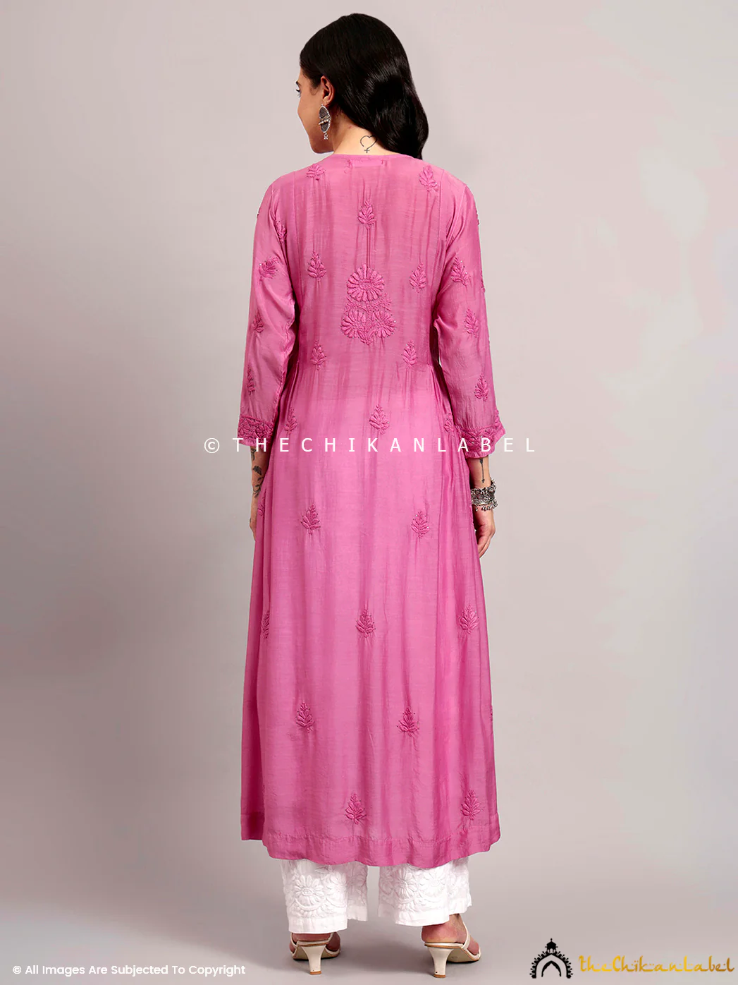 Mahi Muslin Chikankari A-Line Kurti - Pink - Image 3