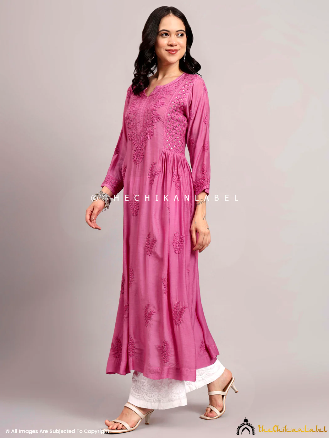 Mahi Muslin Chikankari A-Line Kurti - Pink - Image 5