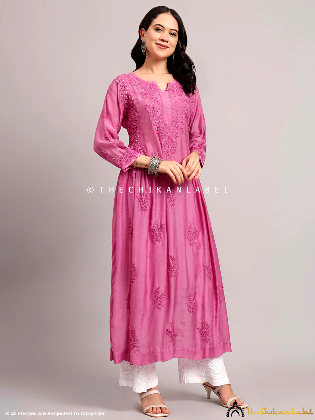 Mahi Muslin Chikankari A-Line Kurti - Pink - Image 6