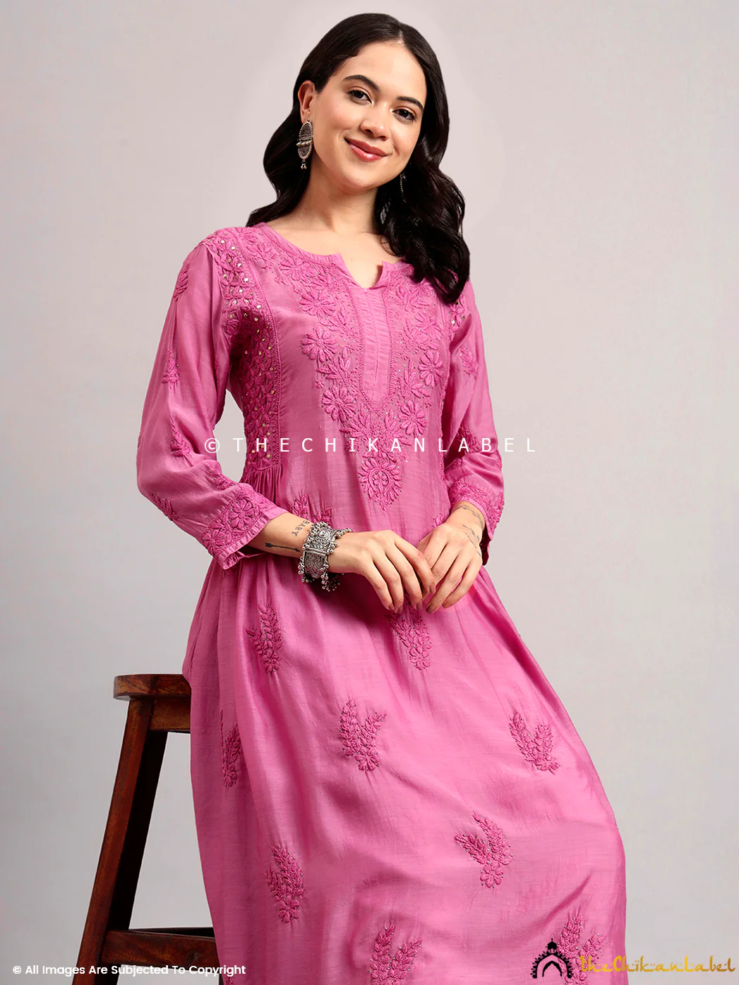 Mahi Muslin Chikankari A-Line Kurti - Pink - Image 8