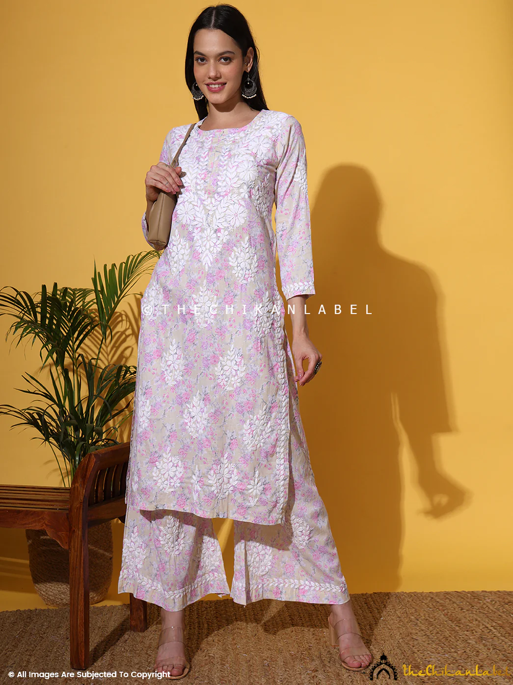 Meher Mulmul Cotton Chikankari Kurta Set - Pink - Image 12