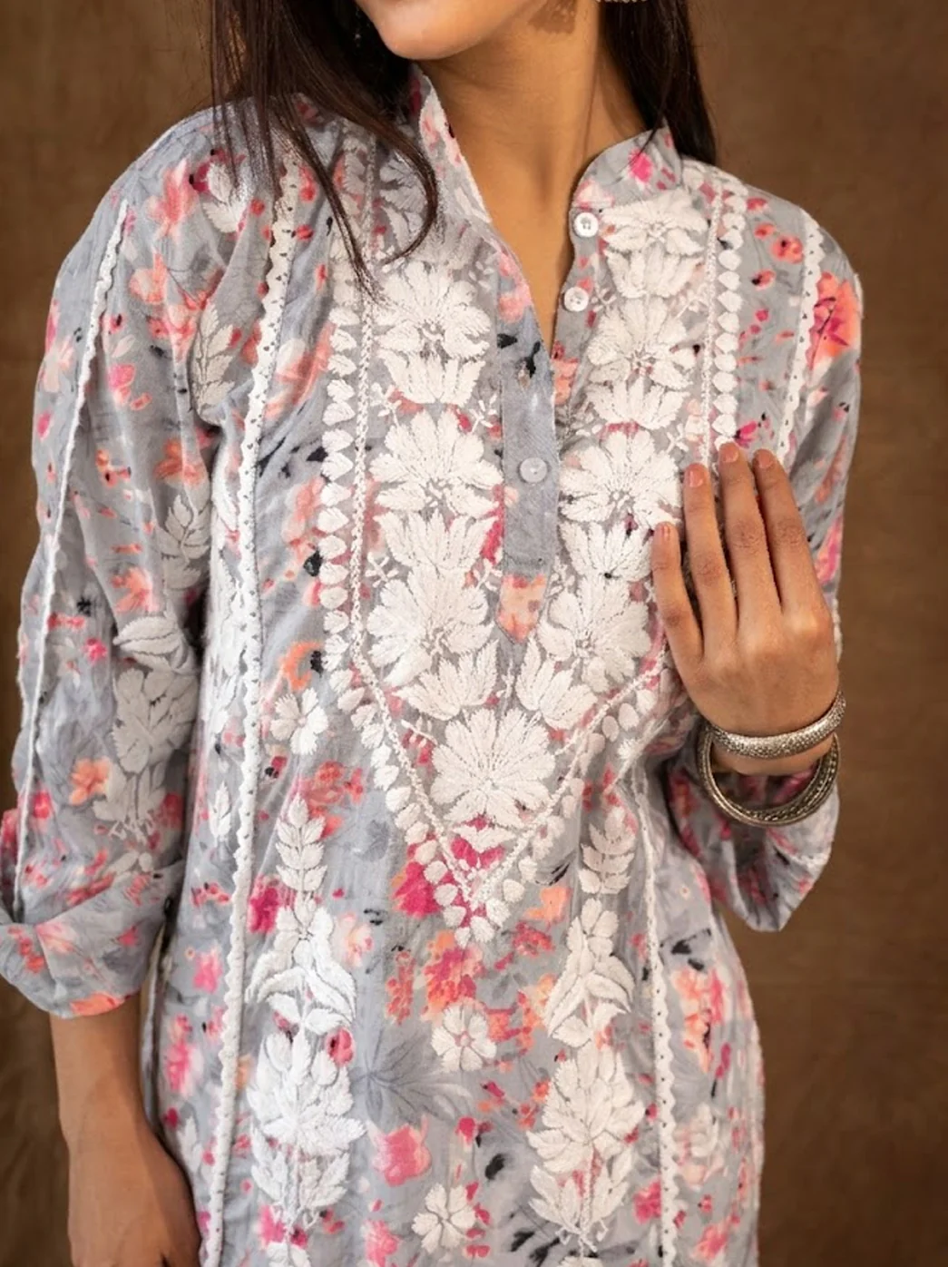 Pink Mulmul Chikankari Farshi Salwar Set - Image 2