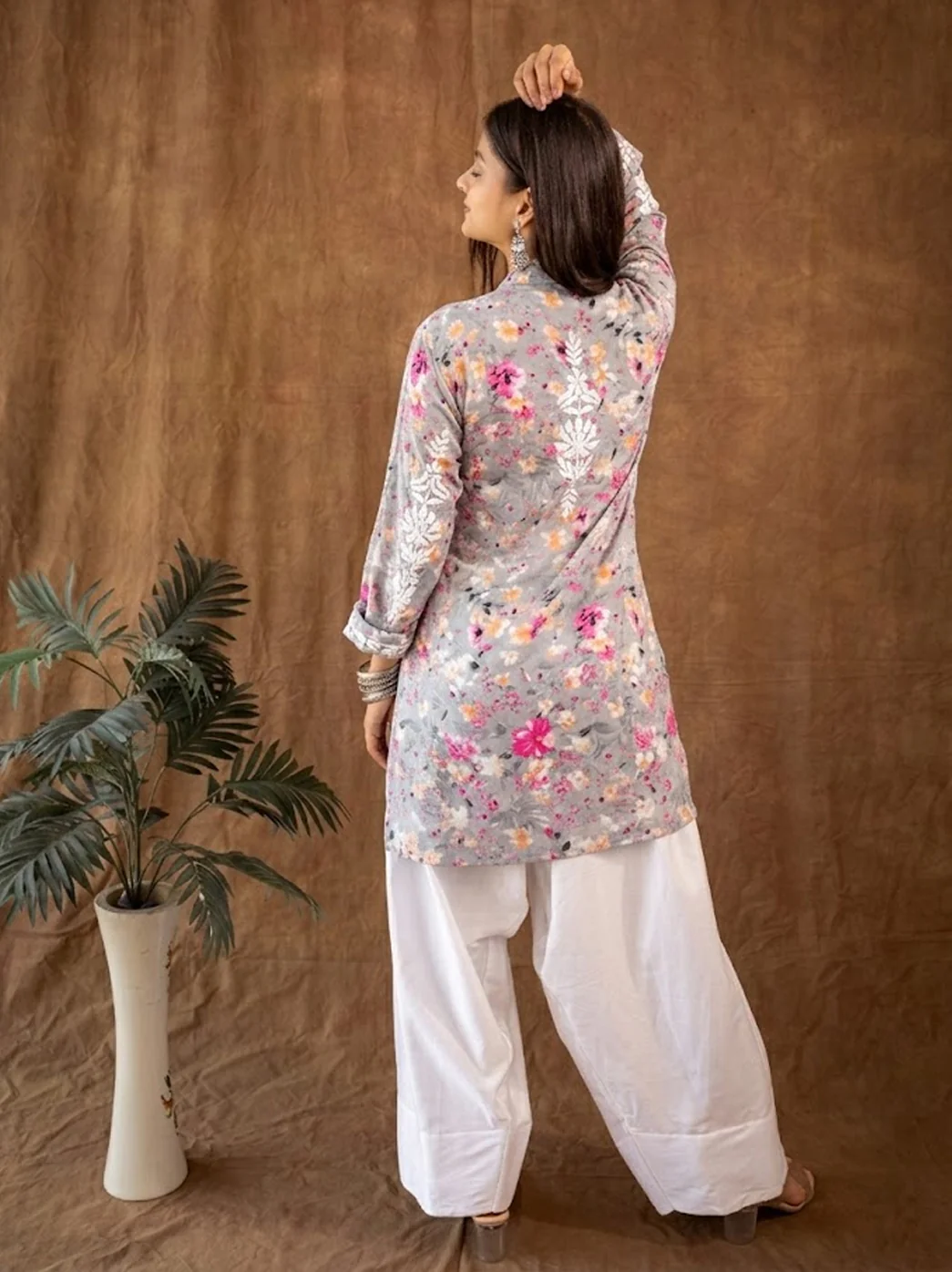 Pink Mulmul Chikankari Farshi Salwar Set - Image 3