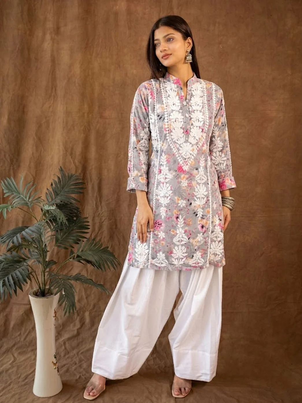 Pink Mulmul Chikankari Farshi Salwar Set - Image 4