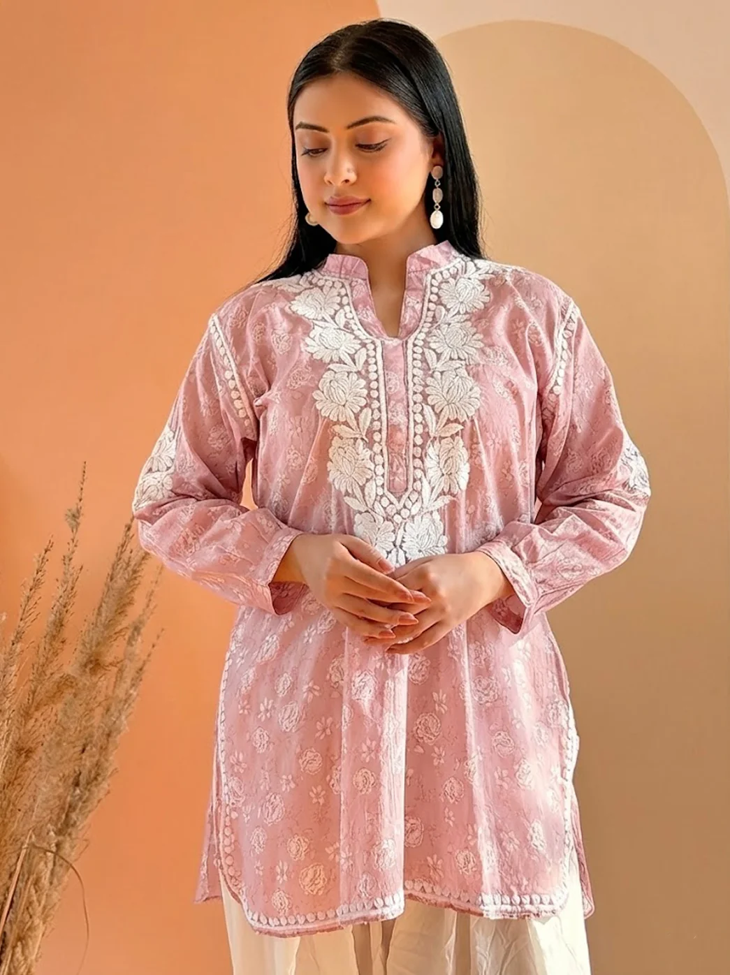 Pink Mulmul Printed Chikankari Farshi Salwar Set - Image 2