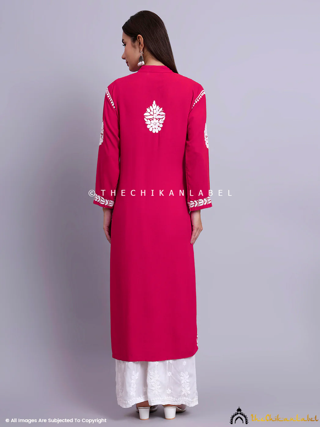 Riddhi Rayon Chikankari Straight Kurti - Pink - Image 3