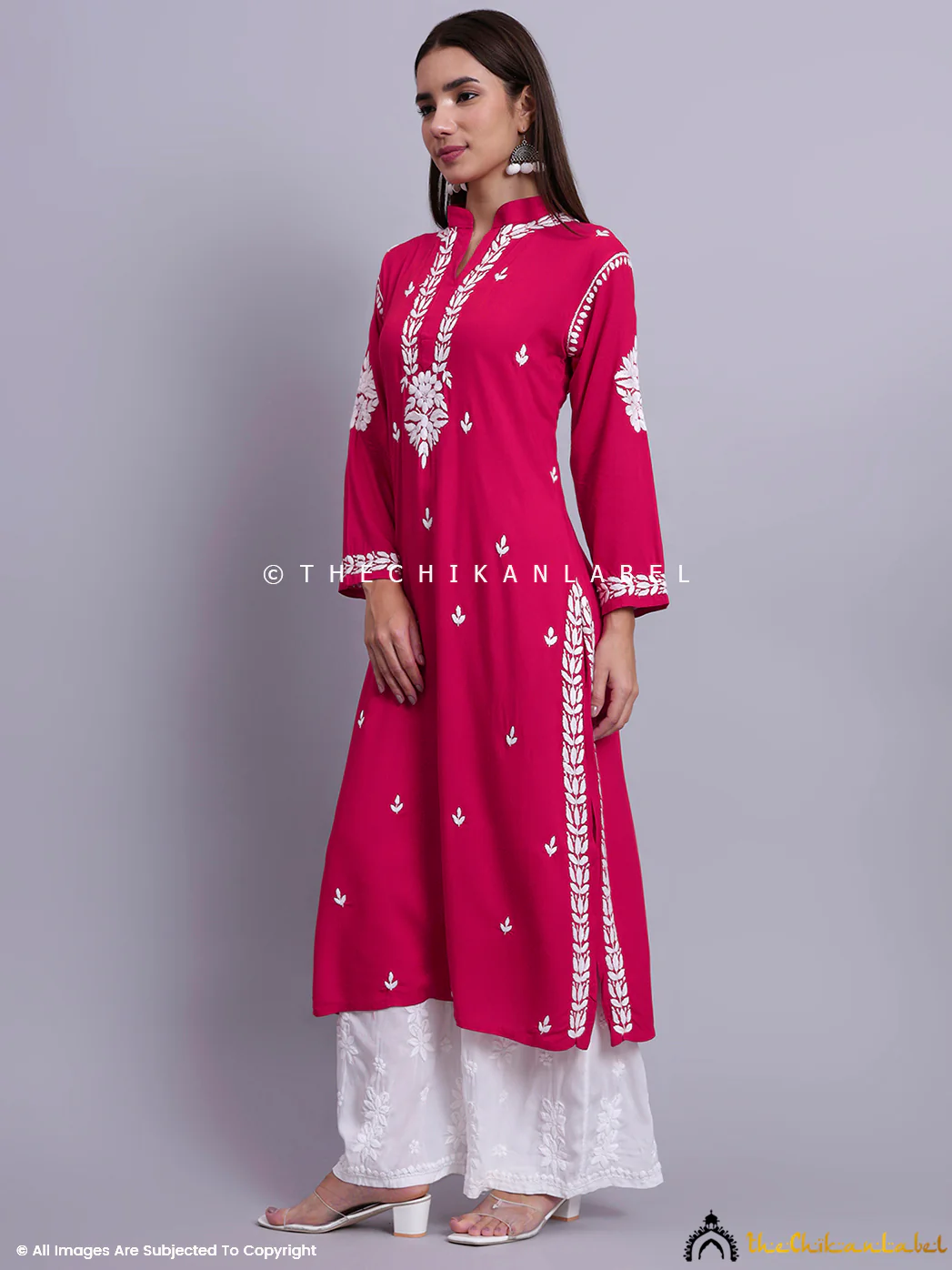 Riddhi Rayon Chikankari Straight Kurti - Pink - Image 4