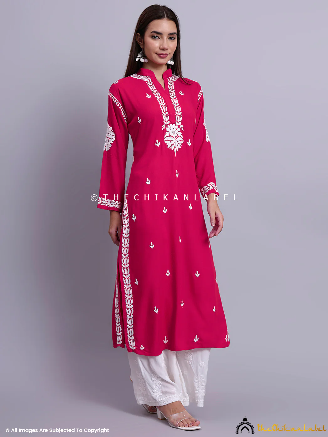 Riddhi Rayon Chikankari Straight Kurti - Pink - Image 5