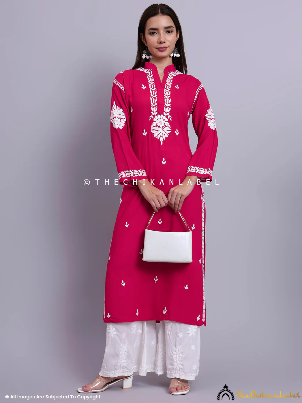 Riddhi Rayon Chikankari Straight Kurti - Pink - Image 6