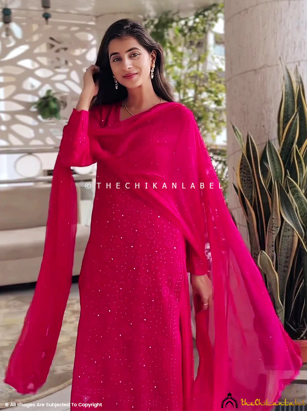 Sitara Chikankari Viscose Kurta Set with Dupatta - Pink - Image 2