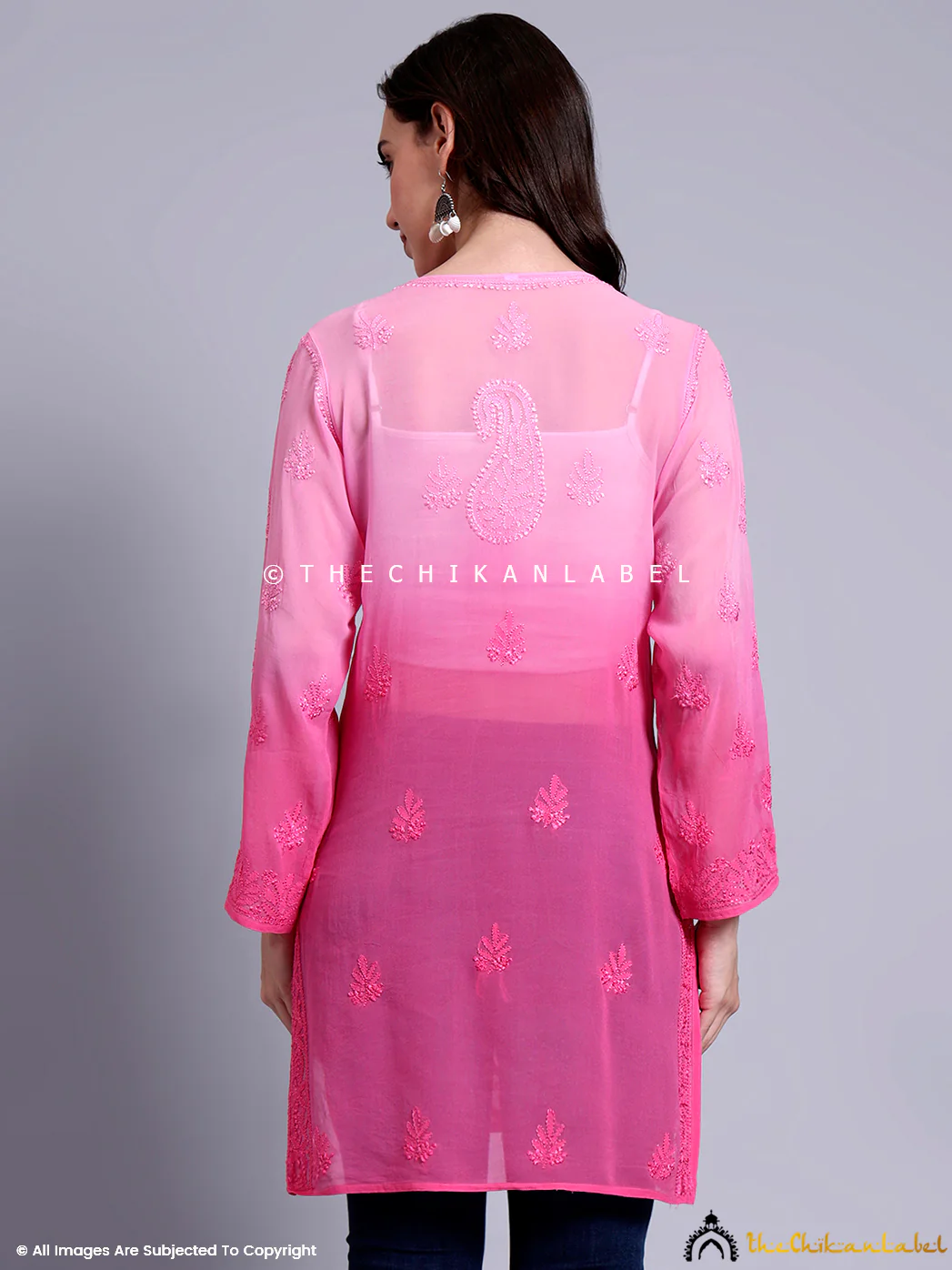 Vanya Viscose Chikankari Short Jaal Kurti - Pink - Image 3
