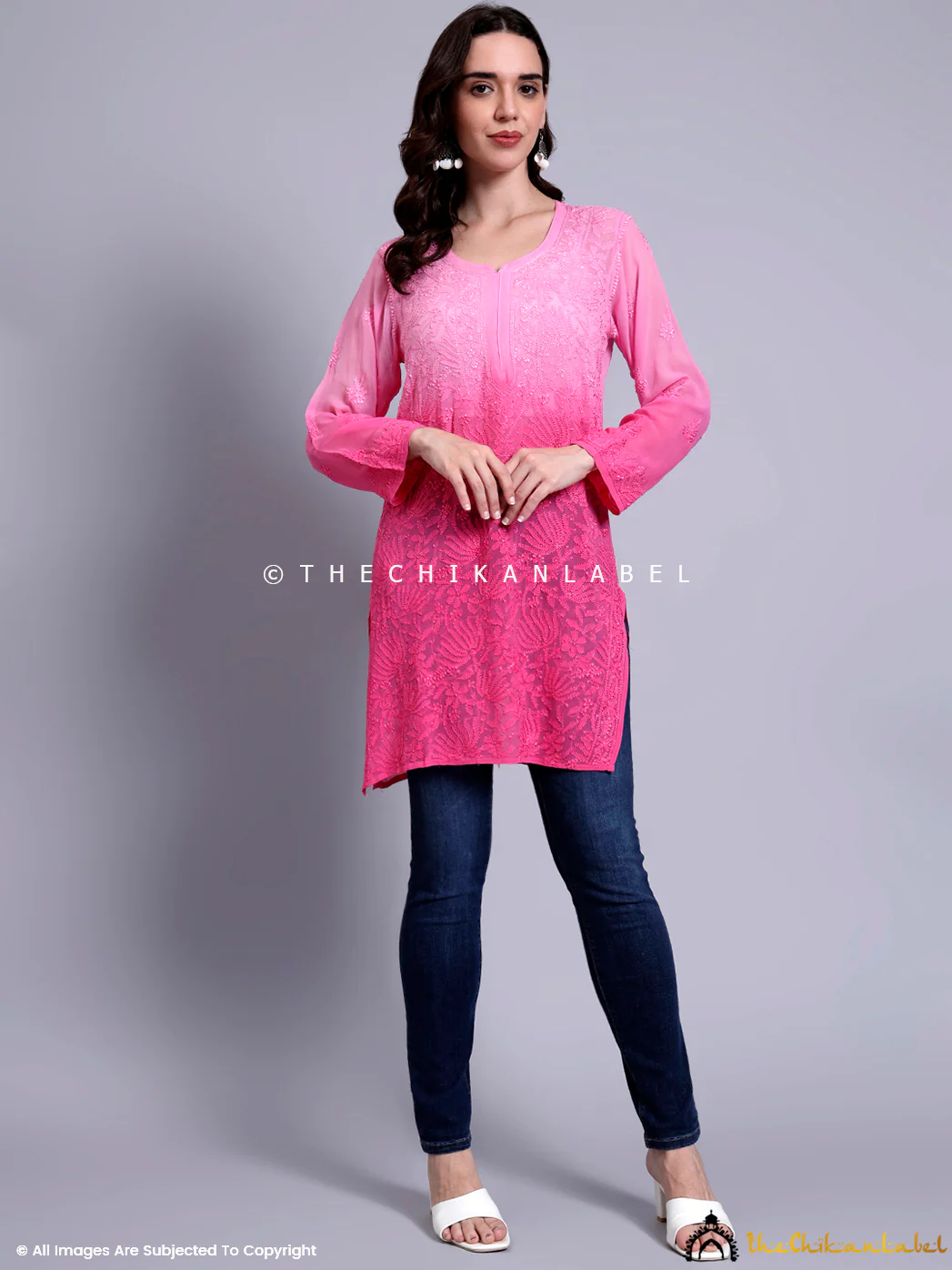Vanya Viscose Chikankari Short Jaal Kurti - Pink - Image 4