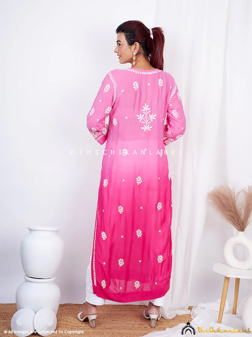 Vidhi Muslin Chikankari Straight Kurti - Pink - Image 3
