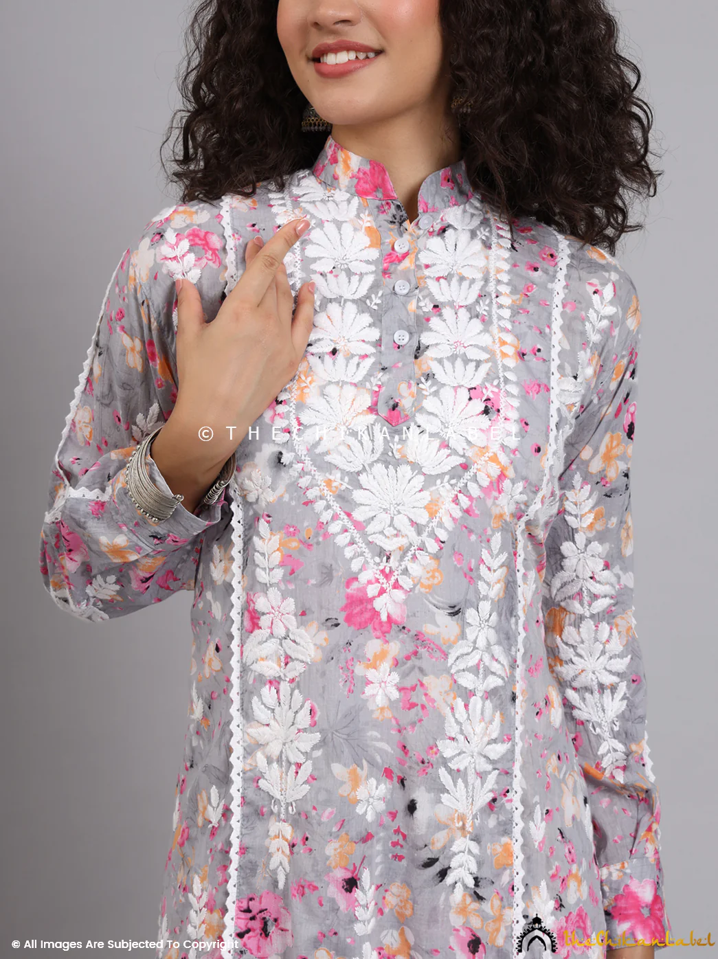 Yashi Mulmul Printed Chikankari Co-ord Set - Pink - Image 2