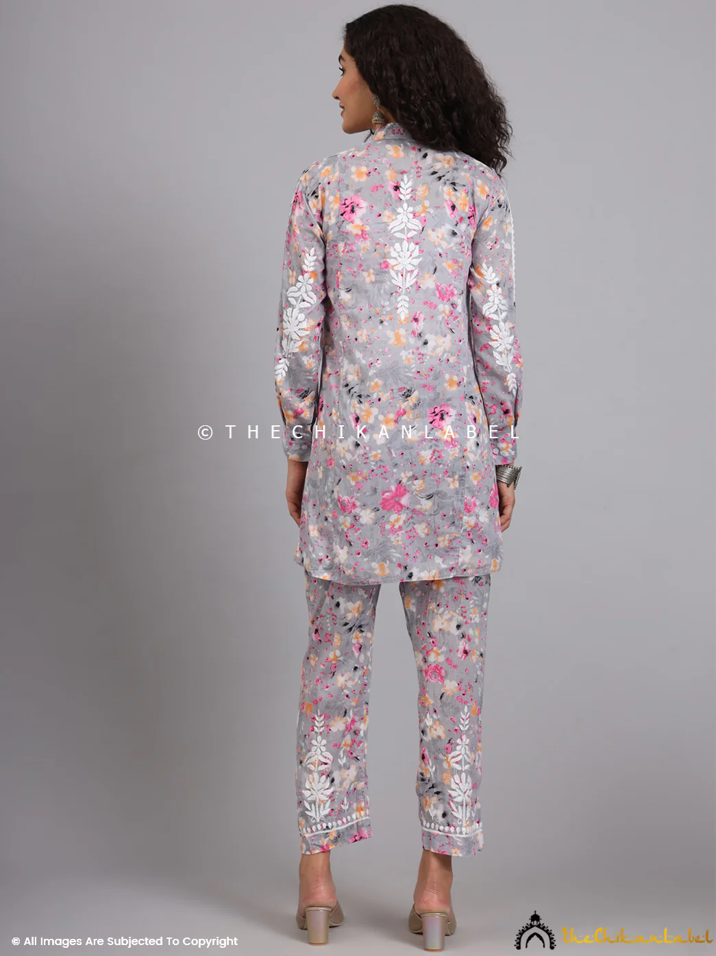 Yashi Mulmul Printed Chikankari Co-ord Set - Pink - Image 3