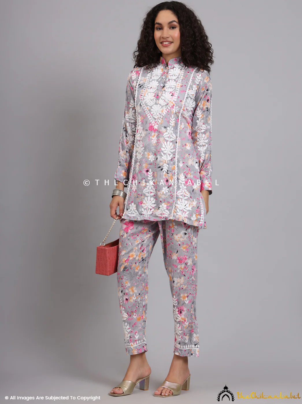 Yashi Mulmul Printed Chikankari Co-ord Set - Pink - Image 4