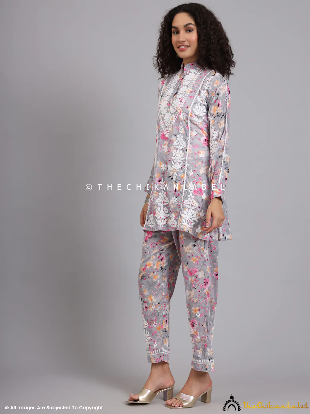 Yashi Mulmul Printed Chikankari Co-ord Set - Pink - Image 6