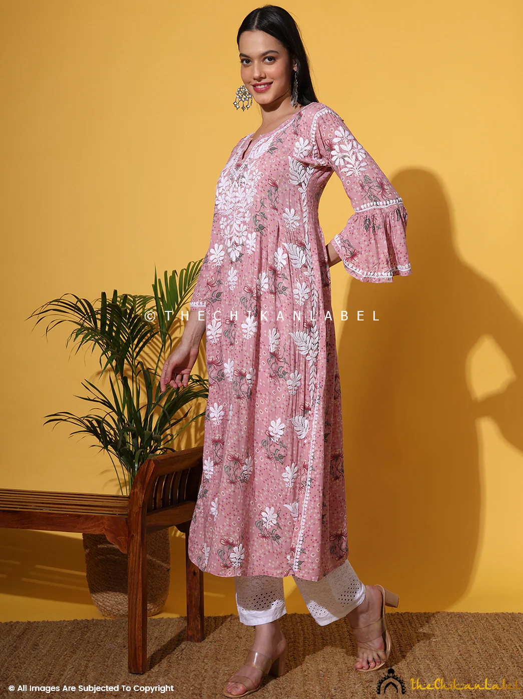 Zoha Mulmul Cotton Chikankari A-Line Kurti - Pink - Image 10