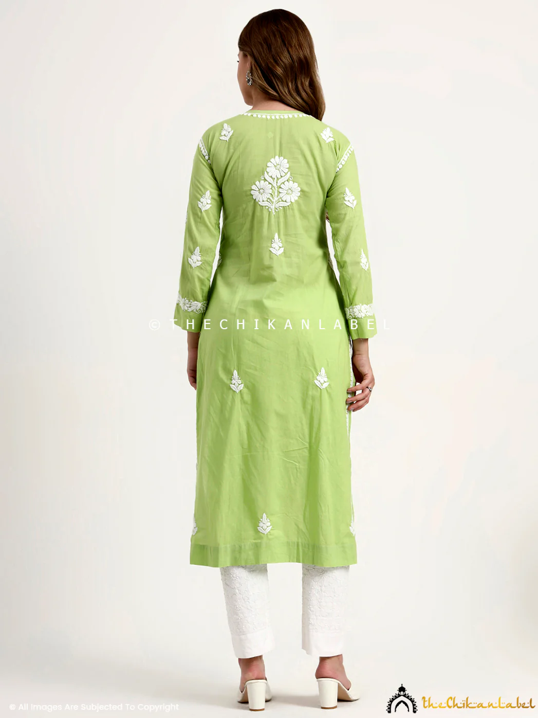 Amulya Cotton Chikankari Nyra Cut Straight Kurti - Pista Green - Image 3