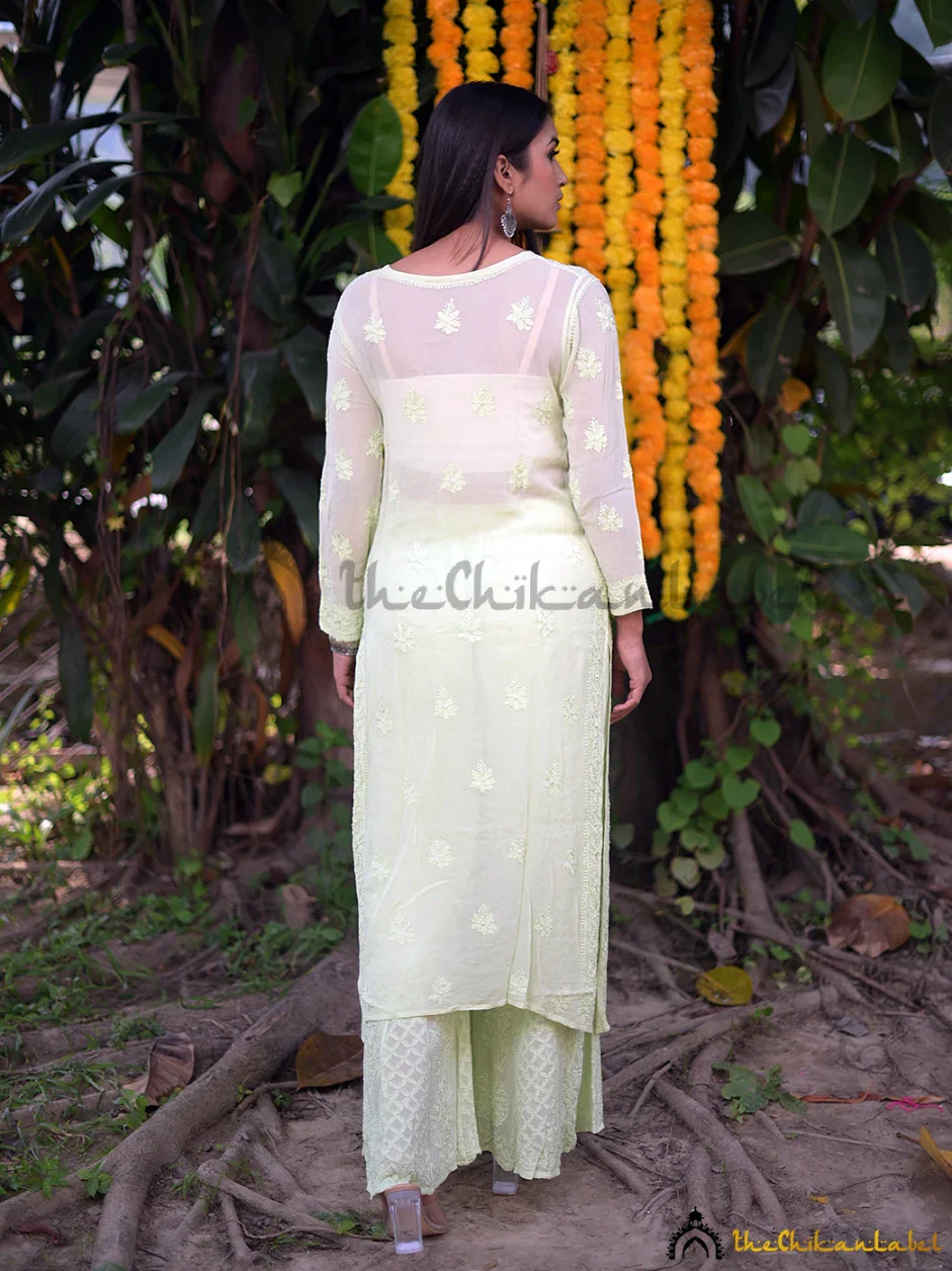 Pista Green Inara Viscose Chikankari Straight Kurta Set - Image 2