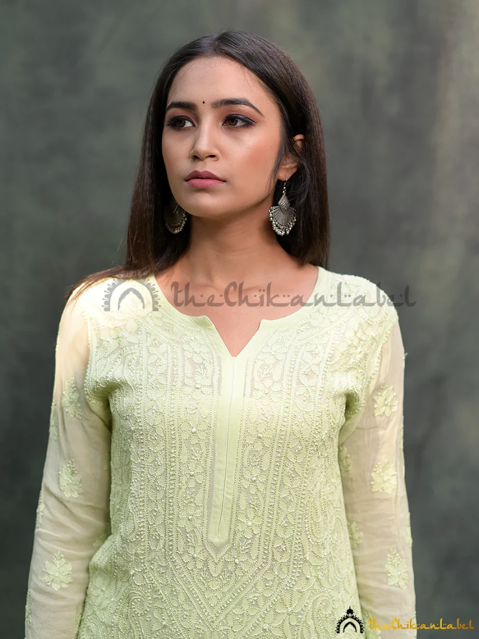 Pista Green Inara Viscose Chikankari Straight Kurta Set - Image 3