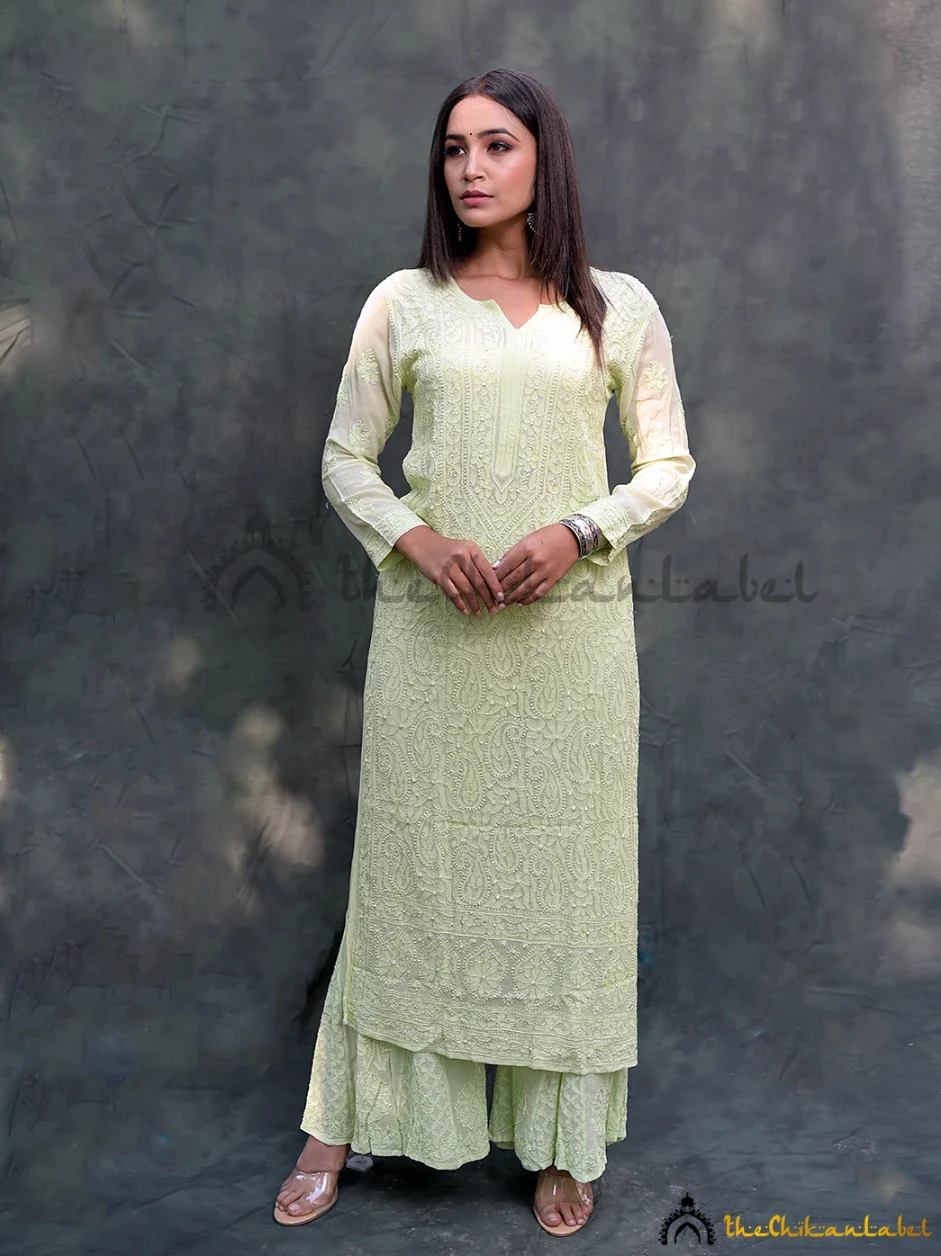 Pista Green Inara Viscose Chikankari Straight Kurta Set - Image 4