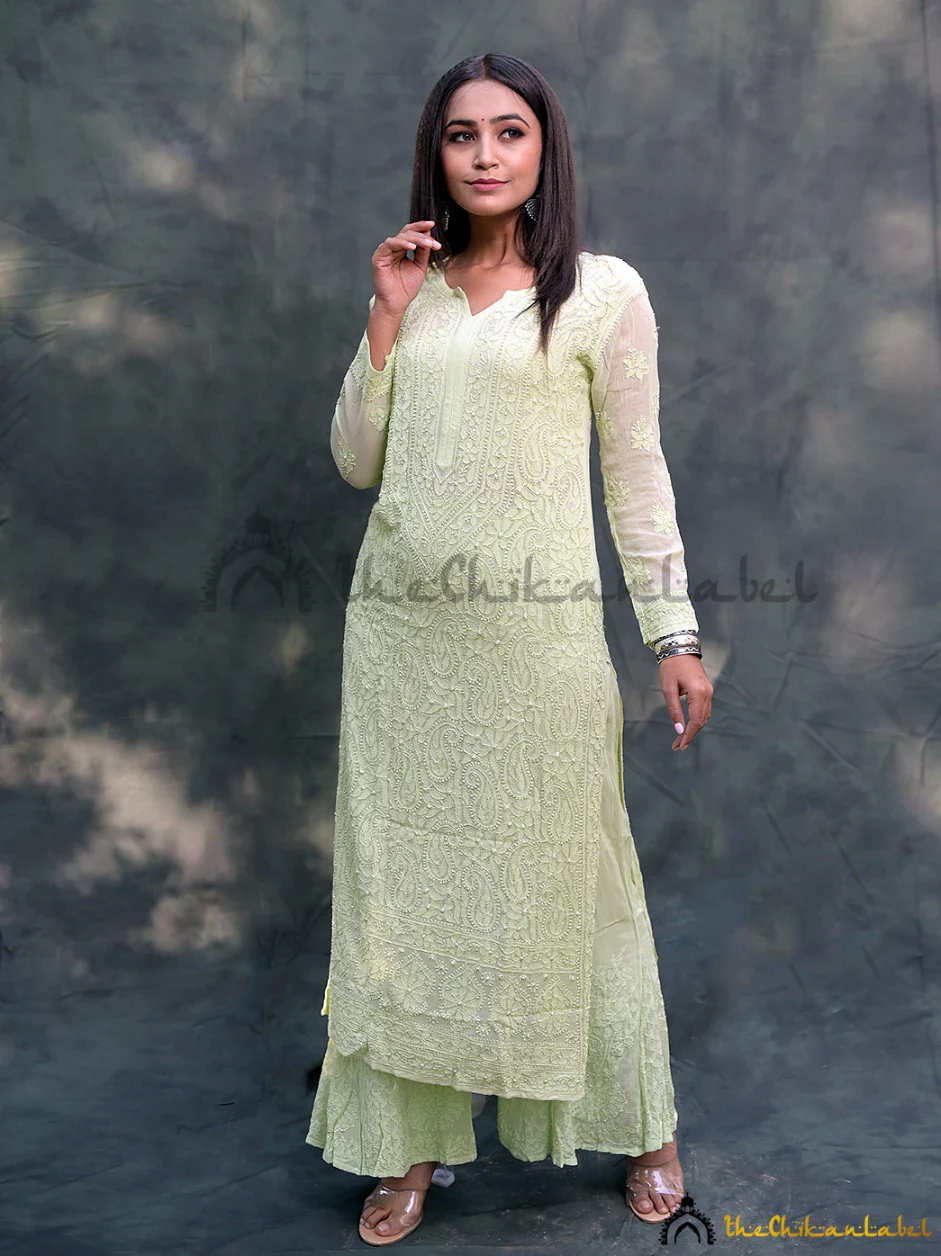 Pista Green Inara Viscose Chikankari Straight Kurta Set - Image 5