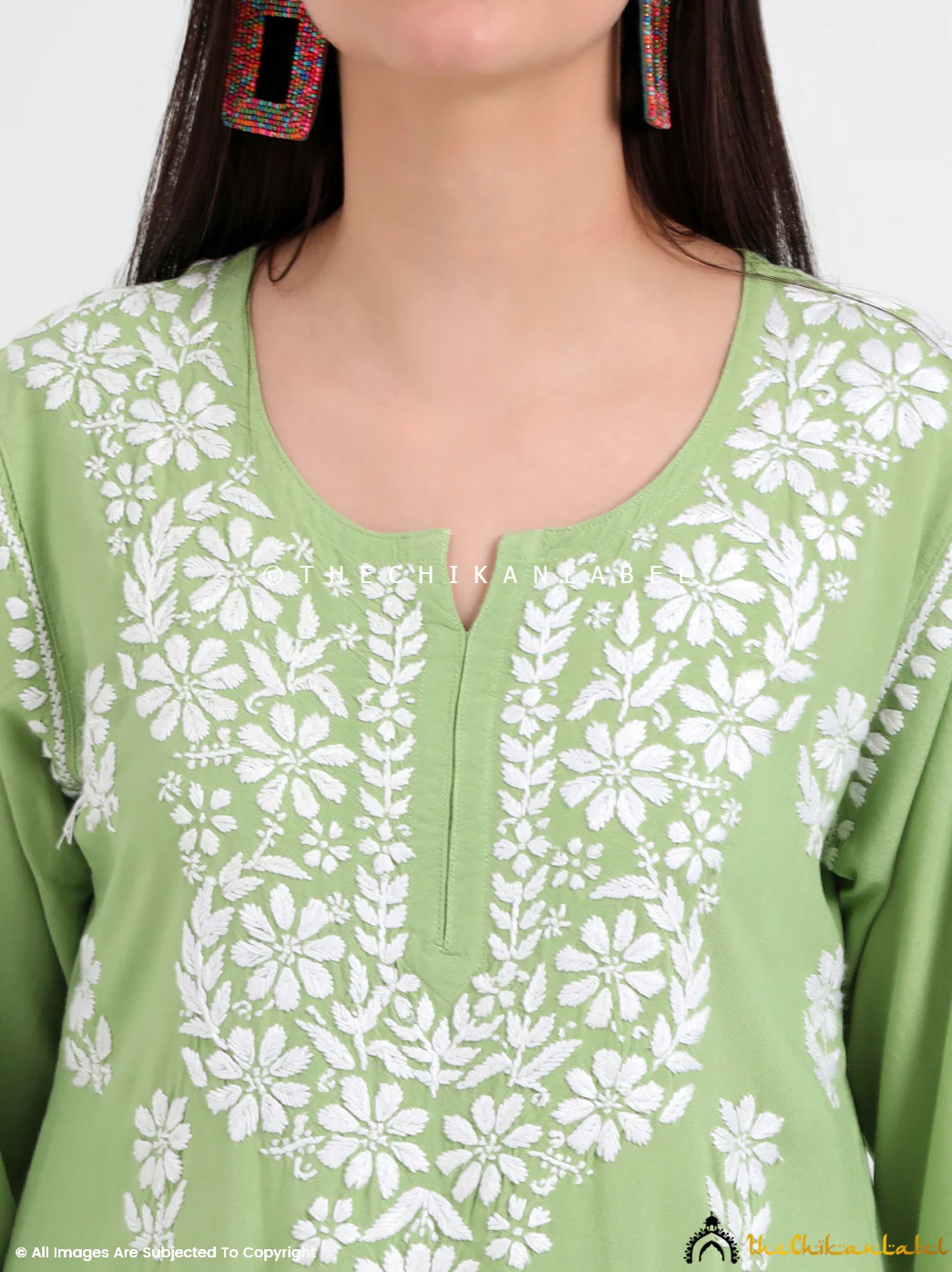 Ruzina Rayon Chikankari Short Top - Pista Green - Image 2