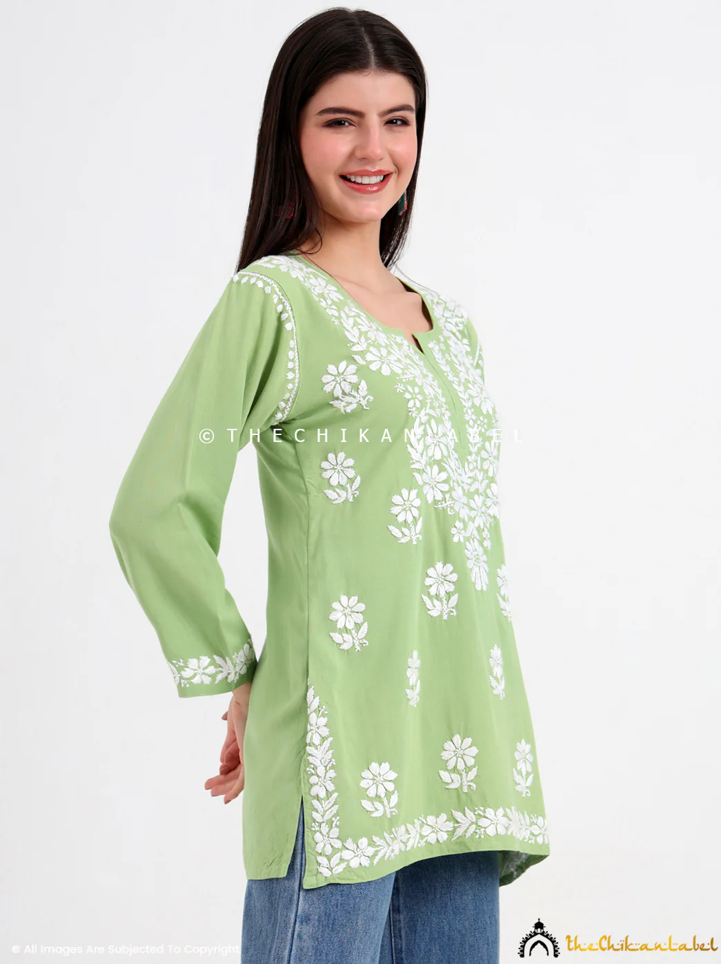 Ruzina Rayon Chikankari Short Top - Pista Green - Image 6