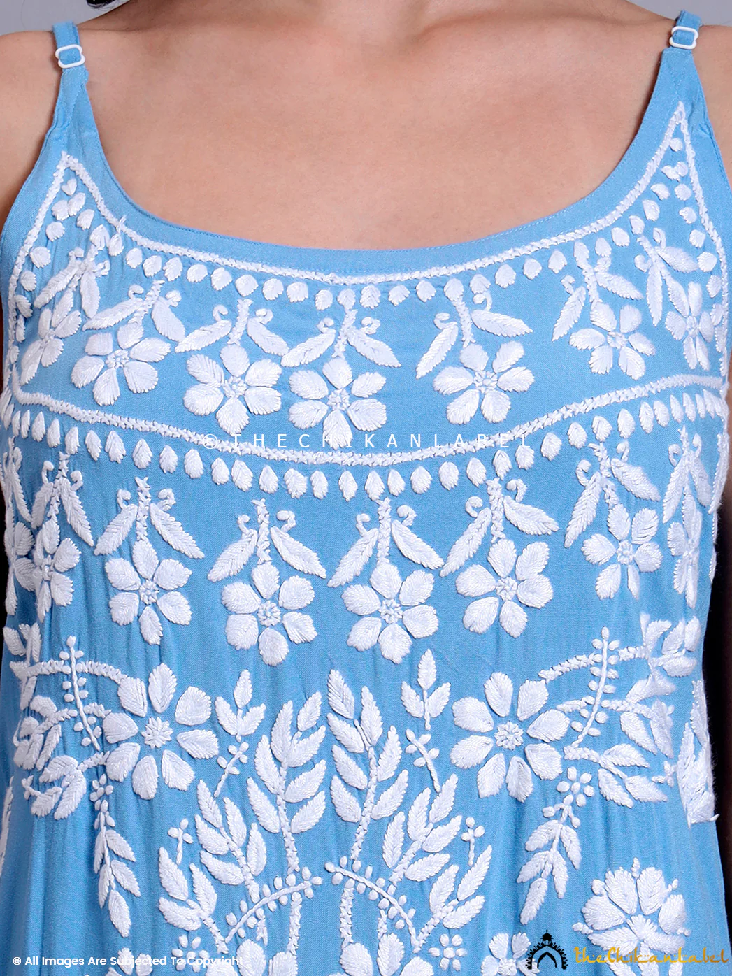 Aliza Modal Chikankari Strappy Long Kurta - Powder Blue - Image 2