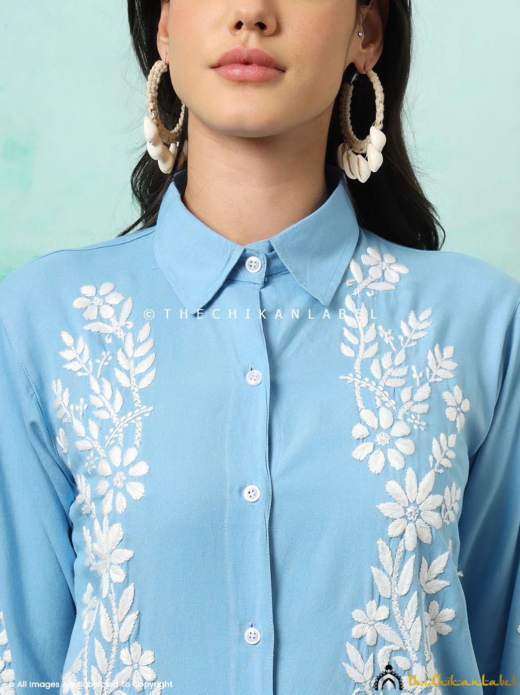 Anvika Rayon Chikankari Co-ord Set -Powder Blue - Image 2