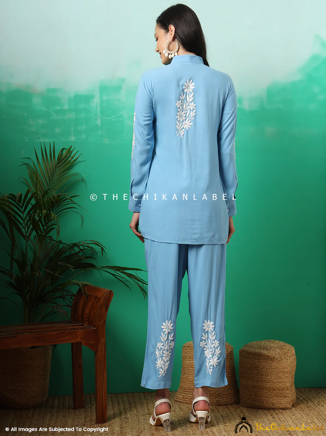 Anvika Rayon Chikankari Co-ord Set -Powder Blue - Image 3