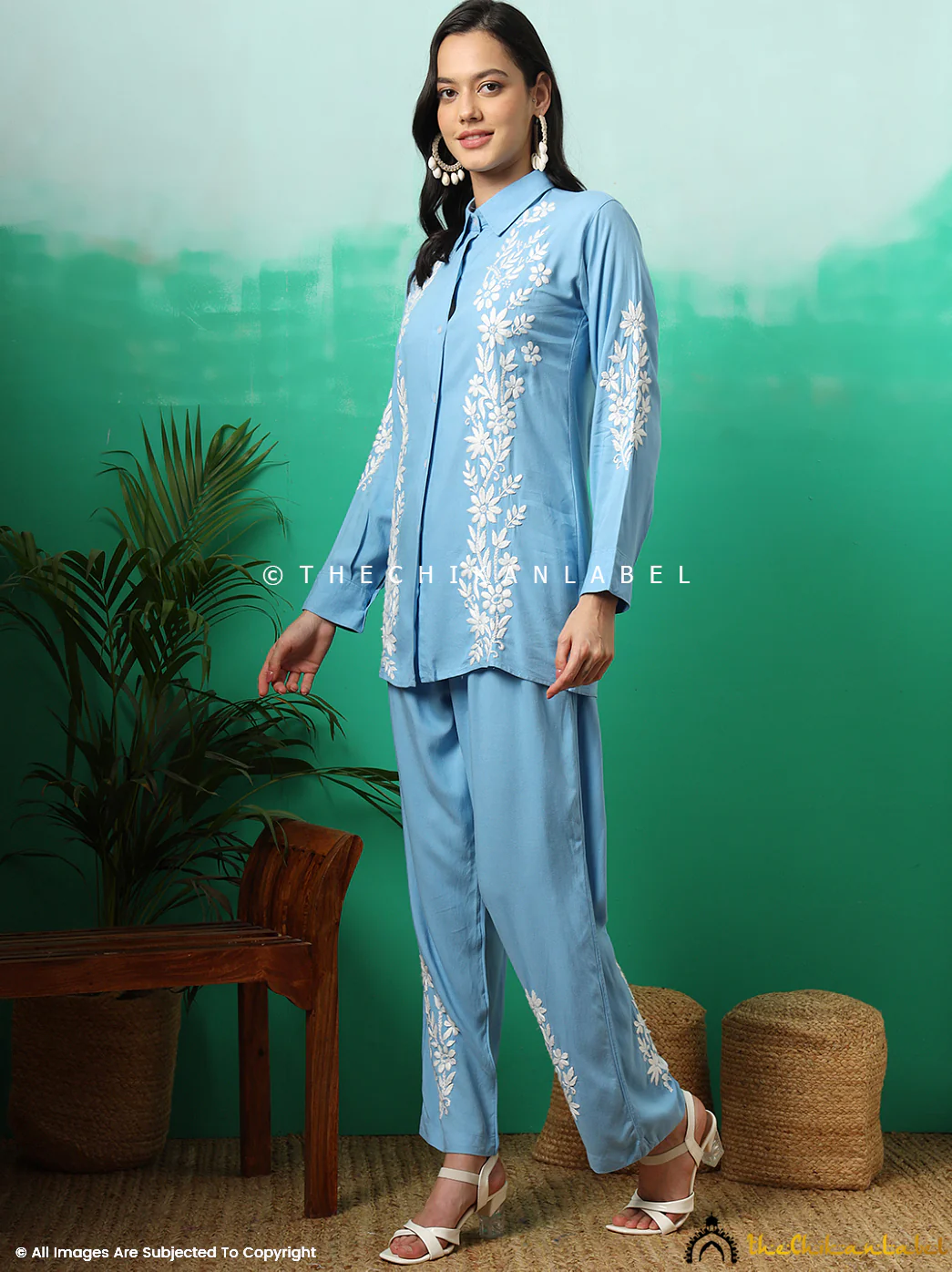 Anvika Rayon Chikankari Co-ord Set -Powder Blue - Image 5