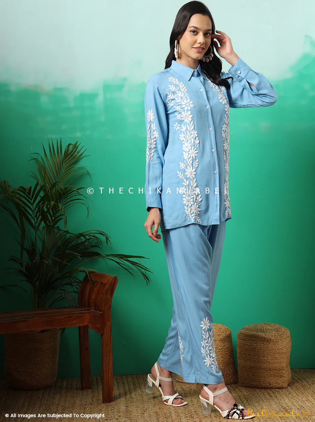 Anvika Rayon Chikankari Co-ord Set -Powder Blue - Image 6