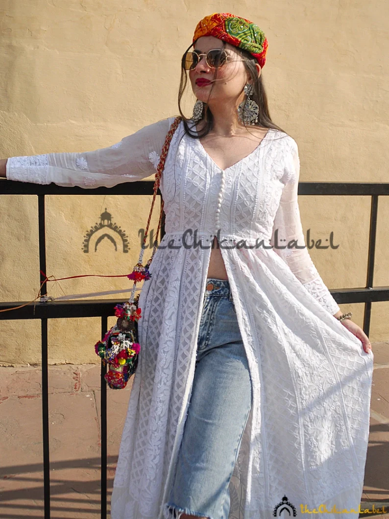 Prerna Chhabra White Naveli Chikankari Slit Kurti - Image 3