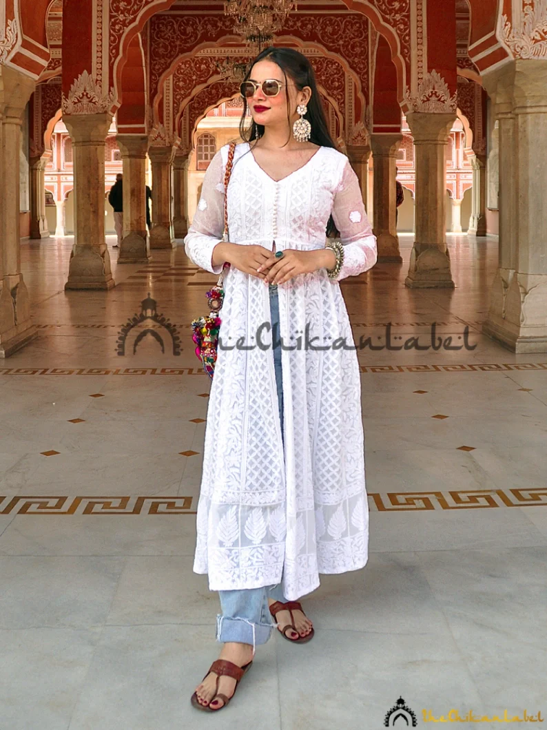 Prerna Chhabra White Naveli Chikankari Slit Kurti - Image 6
