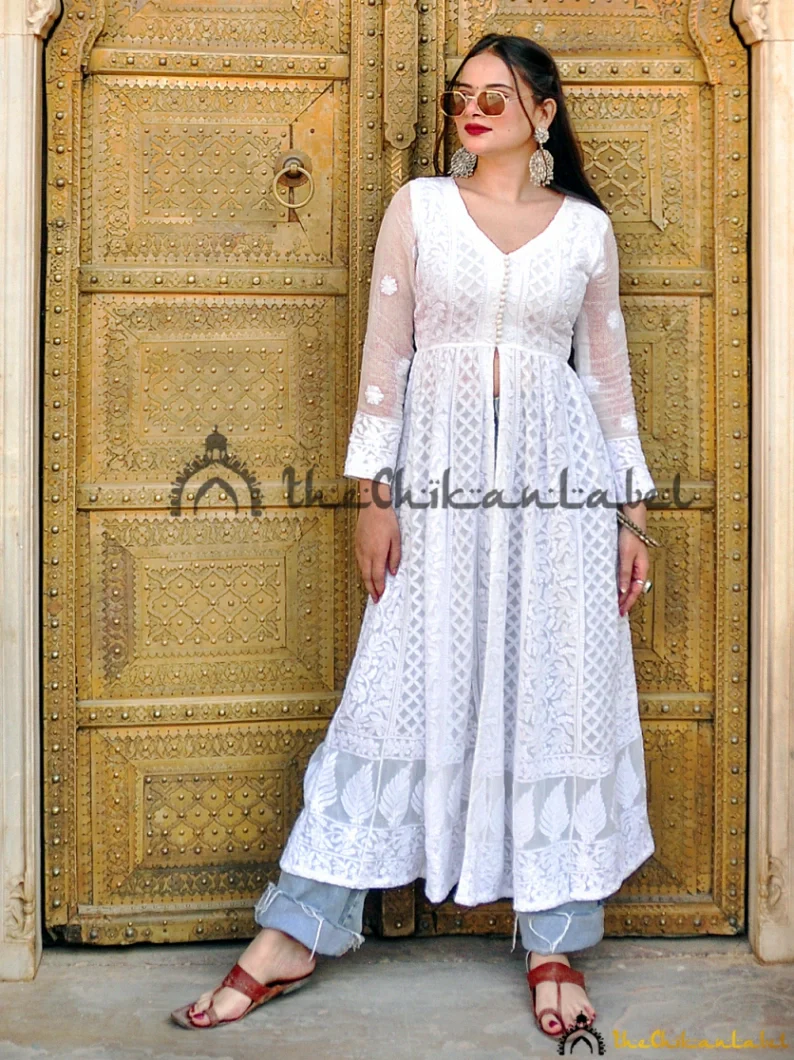 Prerna Chhabra White Naveli Chikankari Slit Kurti - Image 7