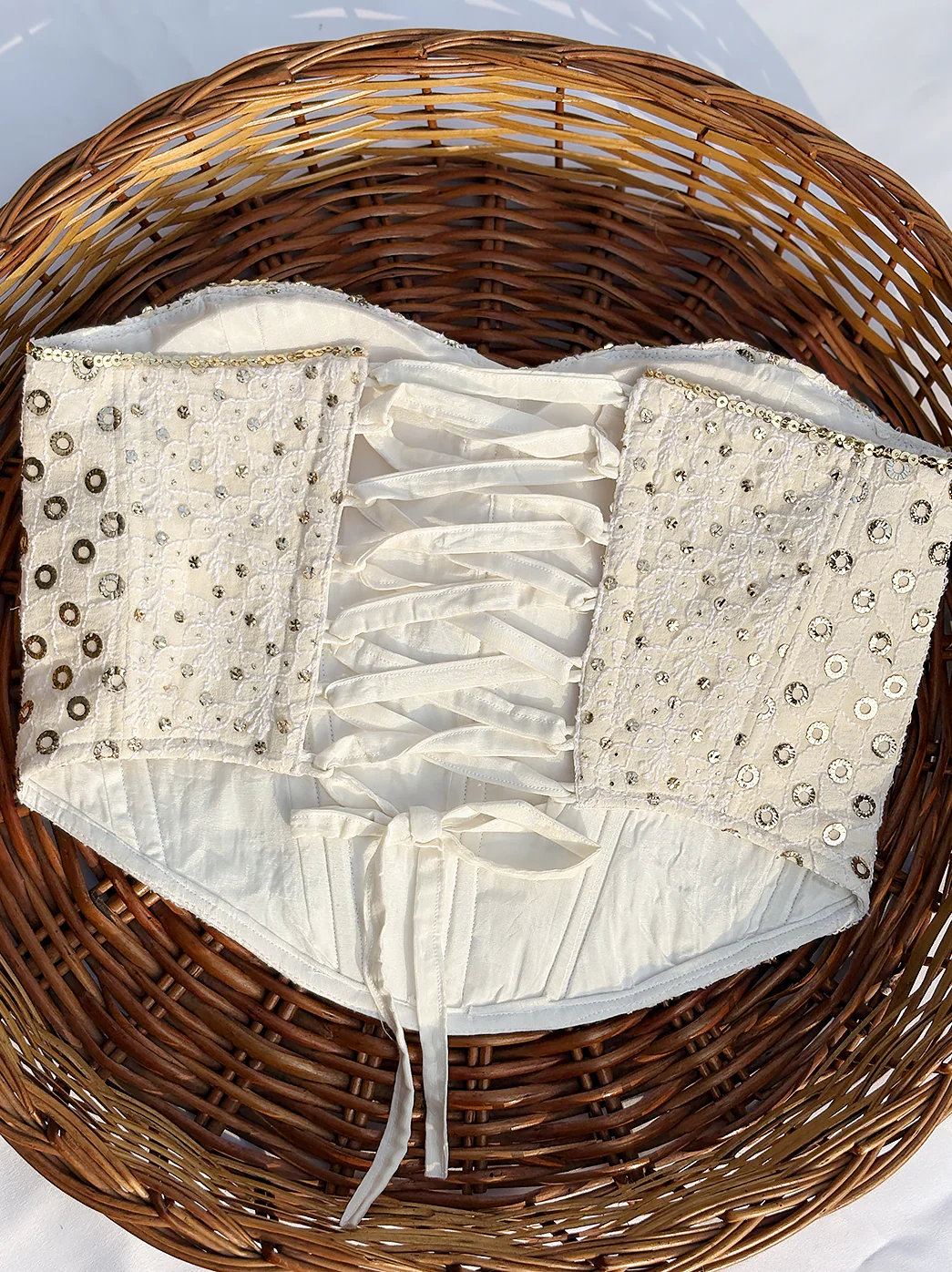 Pure Georgette Chikankari Off-Shoulder Corset Top - White - Image 4