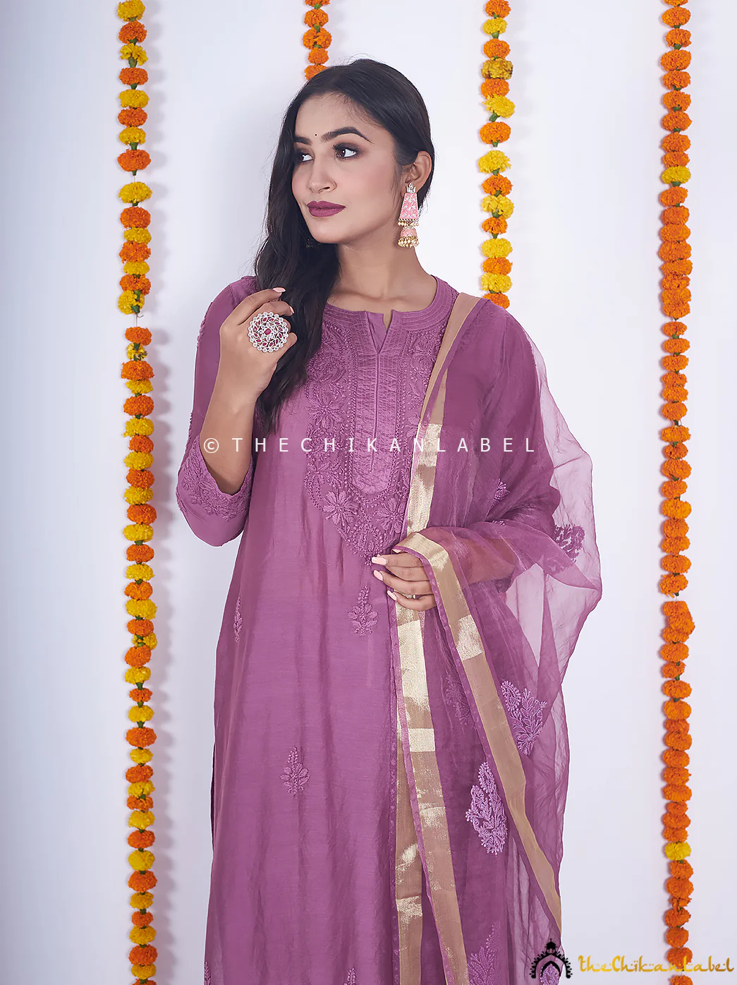 Purple Hiba Chanderi Chikankari Kurta Set - Image 2