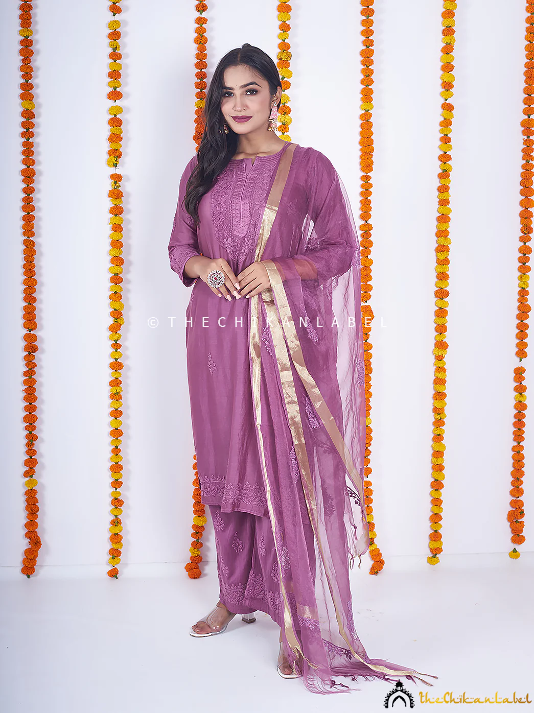 Purple Hiba Chanderi Chikankari Kurta Set - Image 3
